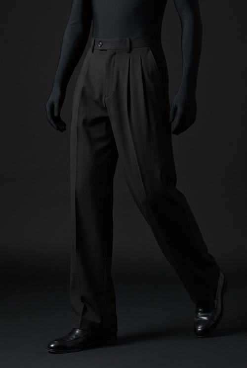 Pleated Structured Wide-Leg Trouser - Obsidian Black