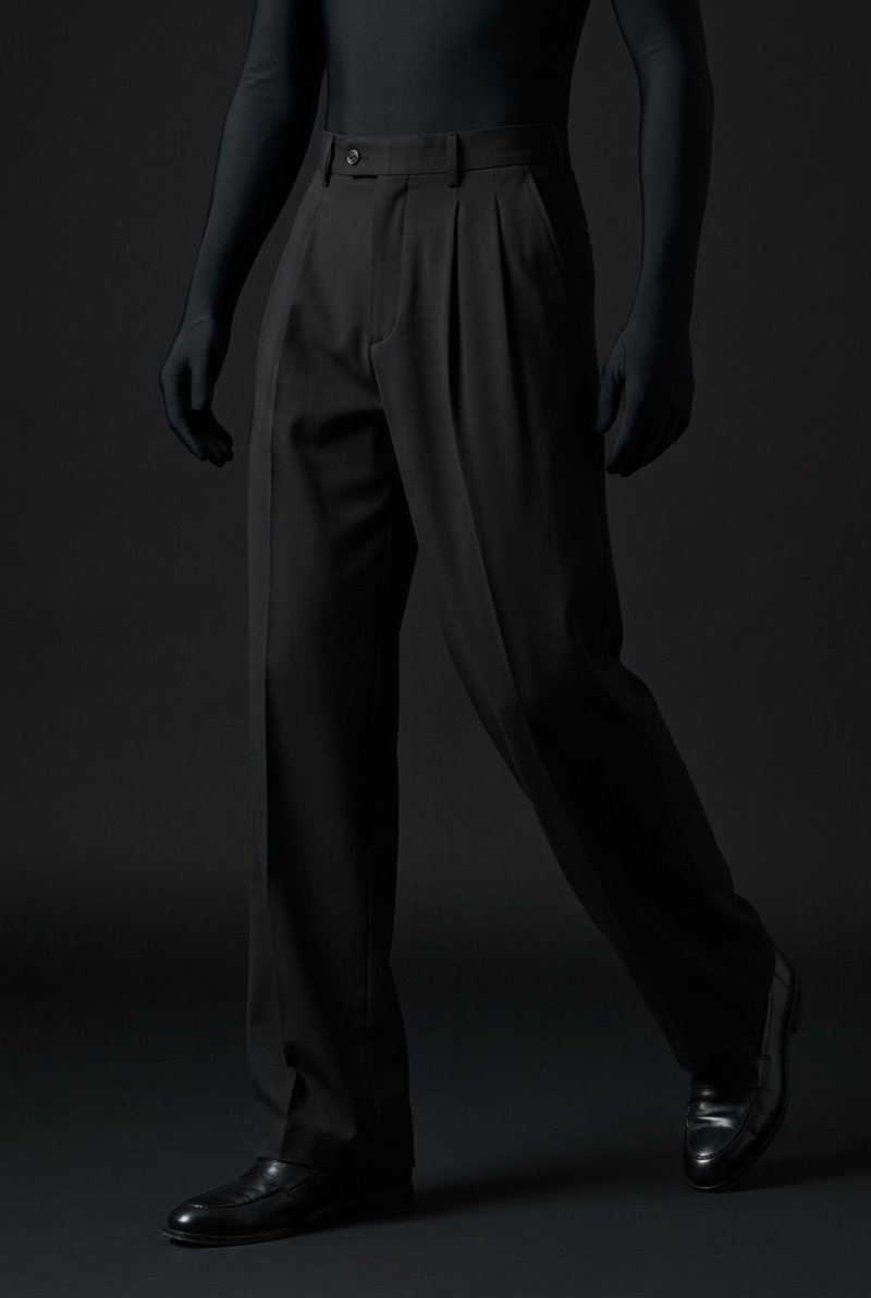Pleated Structured Wide-Leg Trouser - Obsidian Black