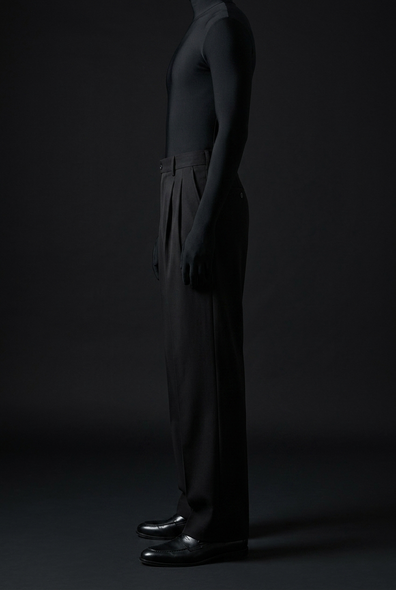 Pleated Structured Wide-Leg Trouser - Obsidian Black