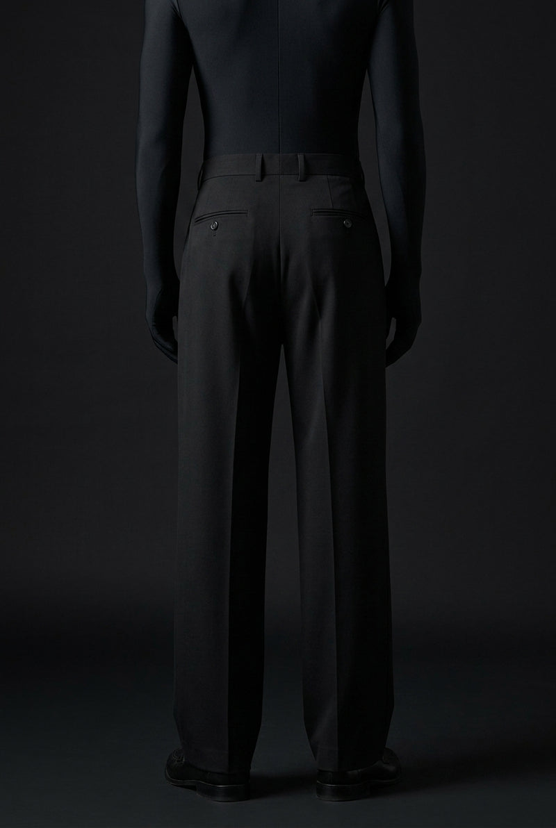 Pleated Structured Wide-Leg Trouser - Obsidian Black