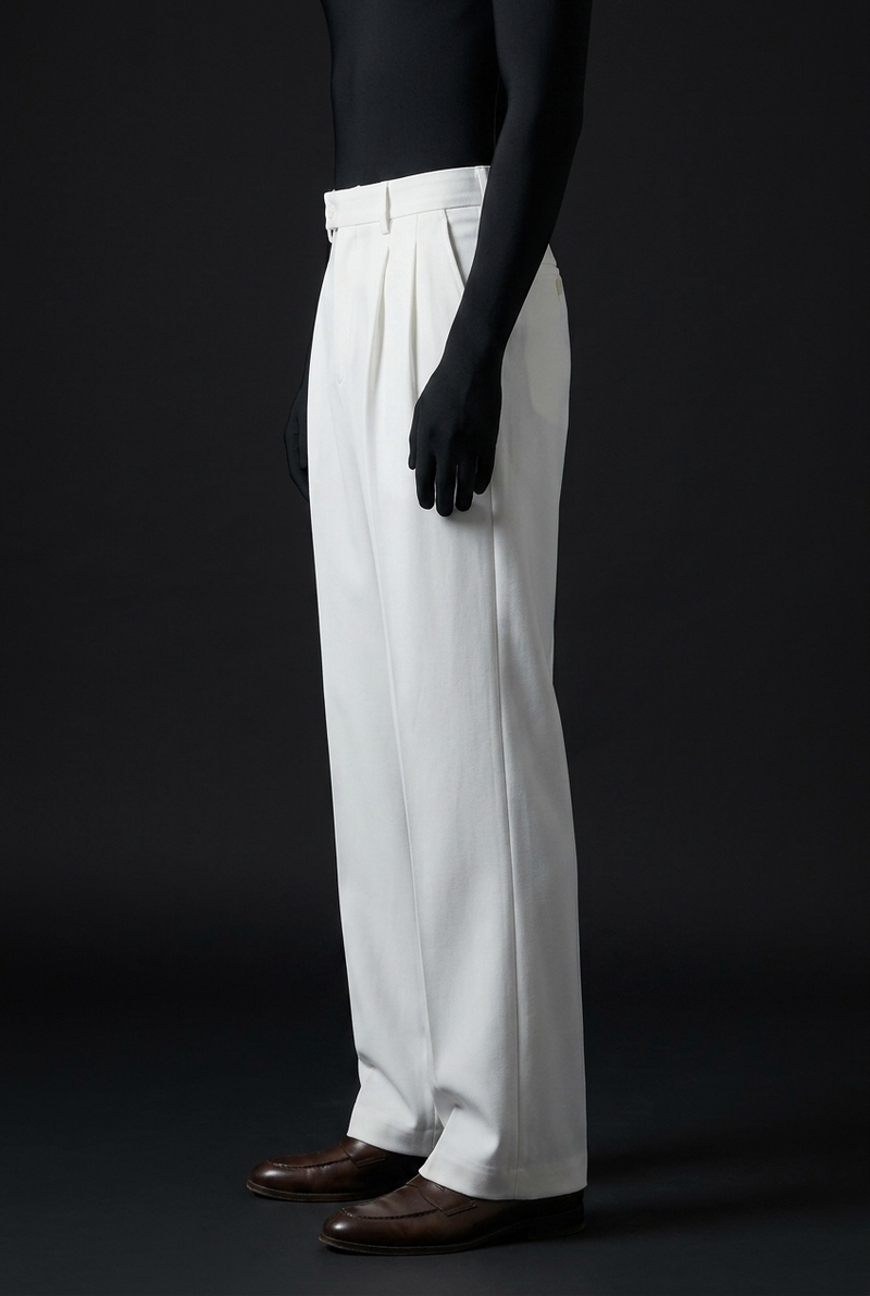 Pleated Structured Wide-Leg Trouser - Alabaster White