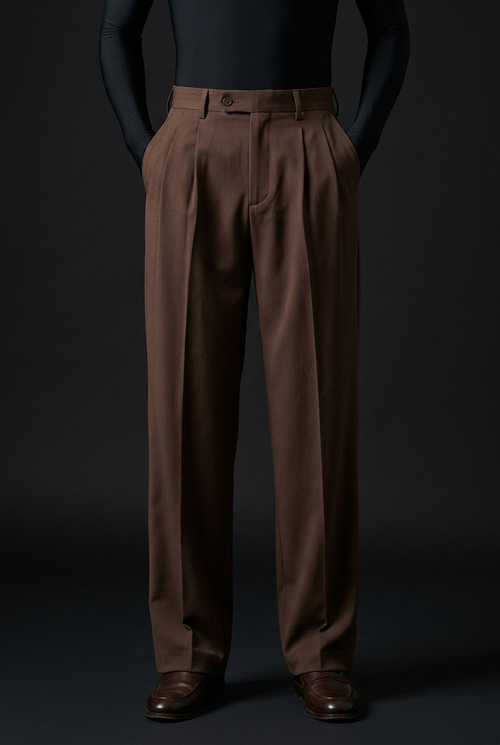 Pleated Structured Wide-Leg Trouser - Deep Walnut