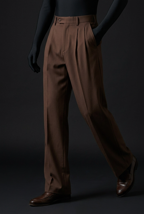 Pleated Structured Wide-Leg Trouser - Deep Walnut