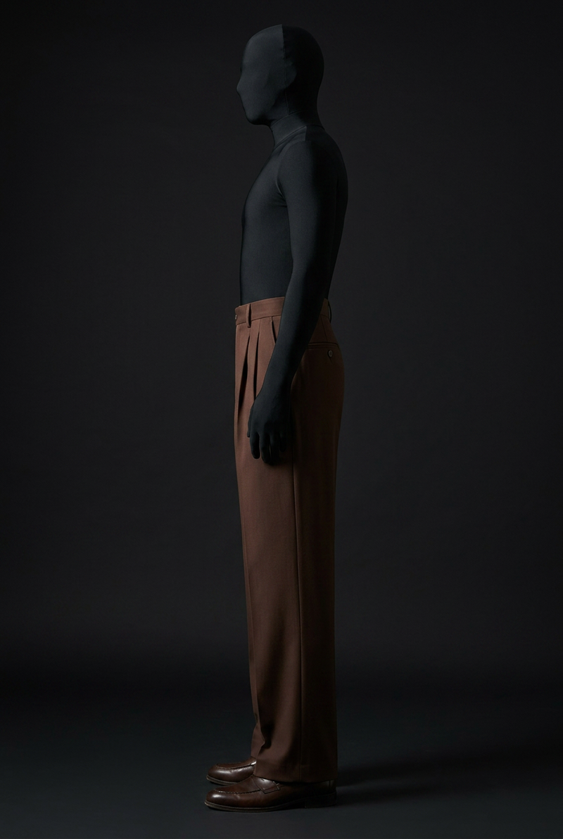 Pleated Structured Wide-Leg Trouser - Deep Walnut