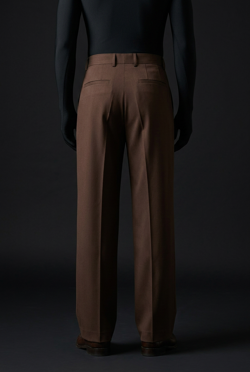 Pleated Structured Wide-Leg Trouser - Deep Walnut