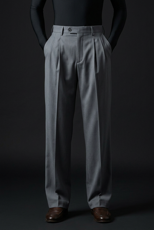 Pleated Structured Wide-Leg Trouser - Steel Anthracite