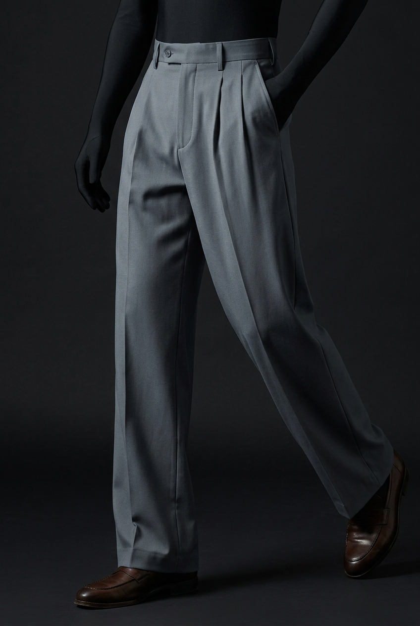 Pleated Structured Wide-Leg Trouser - Steel Anthracite