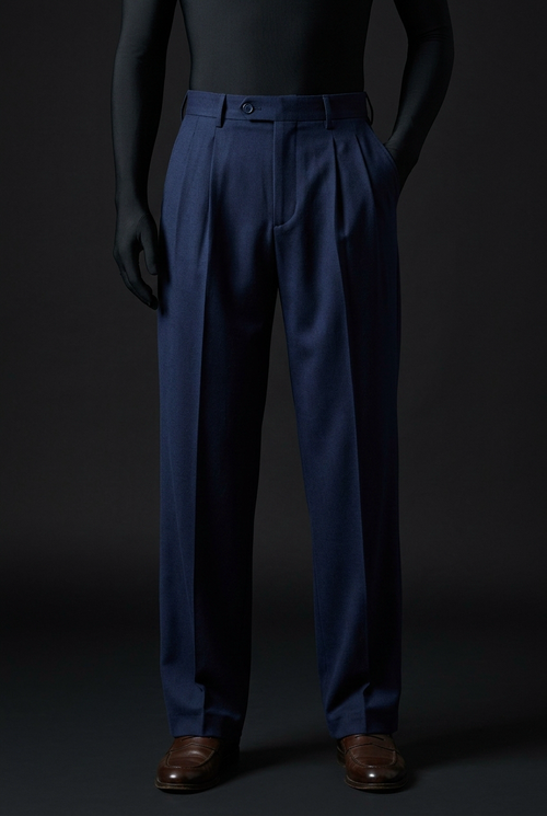 Pleated Structured Wide-Leg Trouser - Midnight Navy