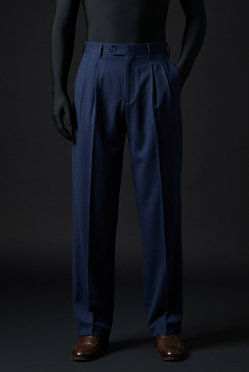 Pleated Structured Wide-Leg Trouser - Midnight Navy