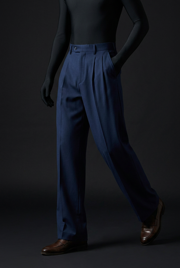 Pleated Structured Wide-Leg Trouser - Midnight Navy