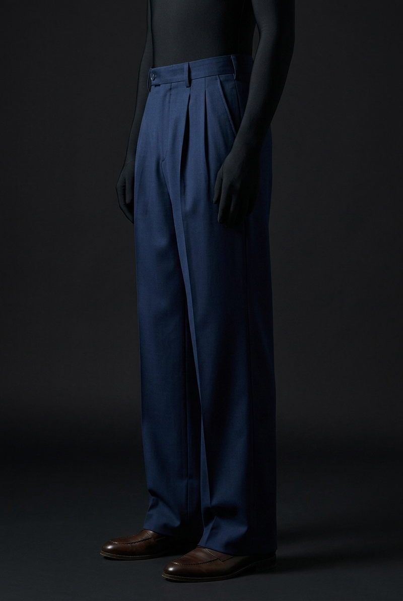 Pleated Structured Wide-Leg Trouser - Midnight Navy