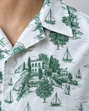 Island Toile cotton satin fabric close-up