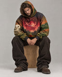 KAAL Dark Age heavyweight graphic hoodie - hood up, seated