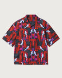 Cyberpunk Koi Boxy-Fit Cuban Shirt flat lay - red neon koi print