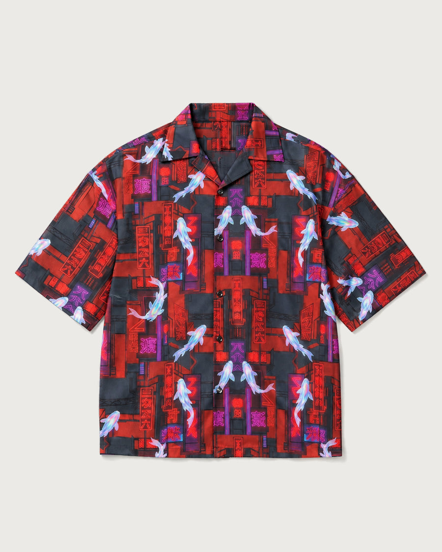 Cyberpunk Koi Boxy-Fit Cuban Shirt