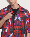 Cyberpunk Koi Boxy-Fit Cuban Shirt collar and print close-up
