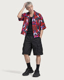 Cyberpunk Koi Boxy-Fit Cuban Shirt summer look with black cargo shorts