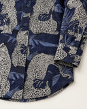 Leopard's Lair tapestry shacket - curved hem and cuff detail