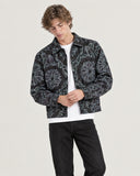 Mandala Web tapestry cropped shacket - worn open, front view