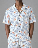 Maritime Wave co-ord shirt collar and print detail