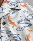 Maritime Wave cotton satin fabric close-up