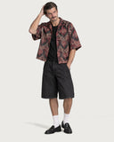 Masquerade Boxy-Fit Cuban Shirt summer look with black denim shorts
