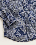 Navy Nebula tapestry shacket - curved hem and cuff detail