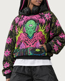 Neon Alien DJ heavyweight graphic hoodie - chest print detail