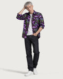Abyssal Tide Neon Serpent Premium Shirt worn open over a white tee with indigo jeans