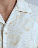 Ocean Shell cotton satin fabric close-up