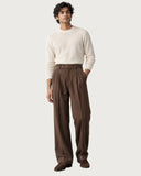 Deep Walnut pleated wide-leg trousers - full look on model