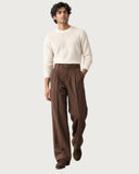 Deep Walnut pleated wide-leg trousers - walking