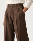 Deep Walnut pleated wide-leg trousers - pleat and waistband detail