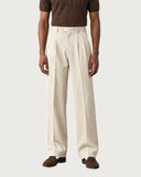 Ecru Cream pleated wide-leg trousers - front view