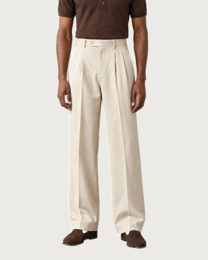 Pleated Wide-Leg Trouser - Ecru Cream