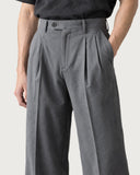 Steel Anthracite pleated wide-leg trousers - pleat and waistband detail
