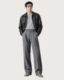 Steel Anthracite pleated wide-leg trousers - winter outfit
