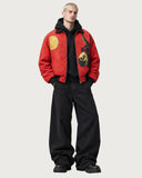 Red Wave Canvas fur-lined zip-up jacket – full look on model