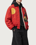 Red Wave Canvas fur-lined zip-up jacket – sleeve print