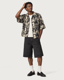 Renaissance Boxy-Fit Cuban Shirt summer look with black denim shorts