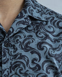 Slate Paisley cotton satin fabric close-up