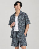 Slate Paisley co-ord shirt worn open over a white tank