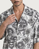 Tattoo Boxy-Fit Cuban Shirt camp collar and print close-up