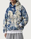 Throne of Waves heavyweight baggy hoodie – print and pocket detail