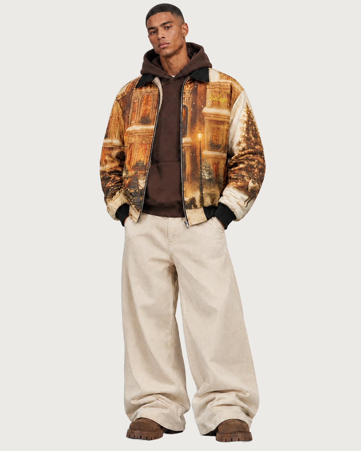 Vintage Golden Hour Fur-Lined Zip-Up Jacket