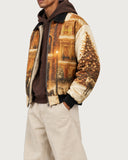Vintage Golden Hour fur-lined zip-up jacket – sleeve print
