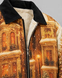Vintage Golden Hour fur-lined zip-up jacket – print and fleece close-up