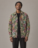 Whispering Leaves tapestry overshirt - on model, front
